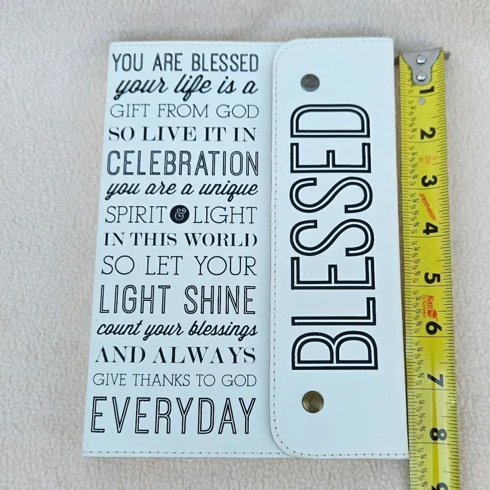 Blessed White and Black Snap Front Faux Leather Notebook